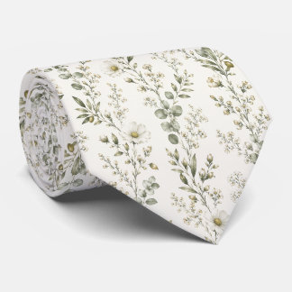 Elegante weiße Wildblumen- und Eukalyptus-Botanik Krawatte