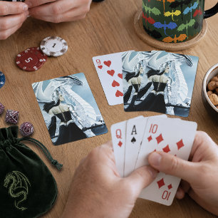 Elegante weiße Winter-Gothic-Drachenkönigin Fantas Spielkarten