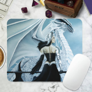 Elegante Weiße Winter-Gotik-Drachenkönigin Fantasy Mousepad