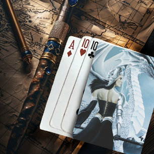 Elegante Weiße Winter-Gotik-Drachenkönigin Fantasy Spielkarten
