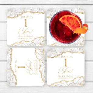 Elegante Weißgold-Achat-1-Jahres-Hochzeitsparty Rechteckiger Pappuntersetzer