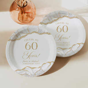Elegante Weißgold-Achat-60-Jahres-Jubiläumsfeier Pappteller