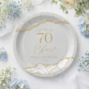 Elegante Weißgold-Achat-70.-Geburtstagsfeier Pappteller