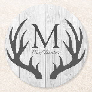 Elegante Weißholz- und Grau-Hirsch-Antler Runder Pappuntersetzer