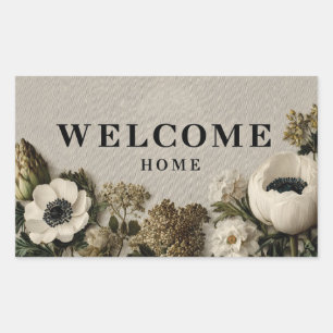 Elegante "Welcome Zuhause" Gruß mit botanischer Ku Rechteckiger Aufkleber