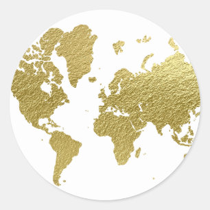 Elegante Weltkarte in Gold Runder Aufkleber