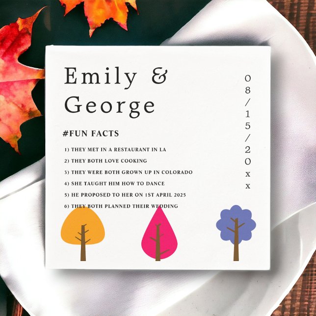 Elegante Whimsical Colorful Trees Hochzeit im Herb Serviette (Von Creator hochgeladen)