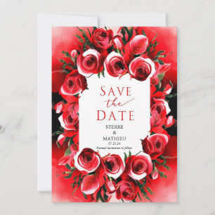 Elegante Whimsical Crimson-Rote Rosen Hochzeit Save The Date