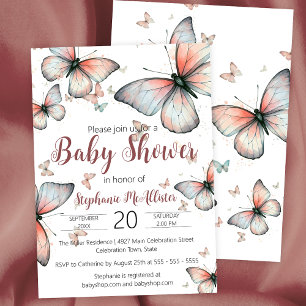 Elegante Whimsical Pastel Butterflies Babydusche Einladung