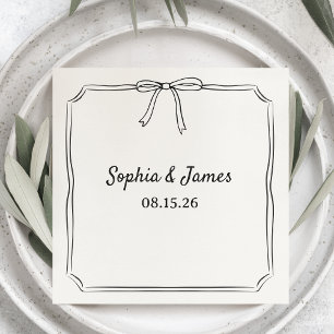 Elegante Whimsical Sketch Bow Personalisiert Weddi Serviette