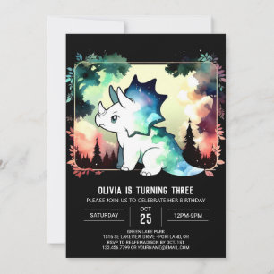 Elegante Whimsical Triceratops Geburtstag Einladung