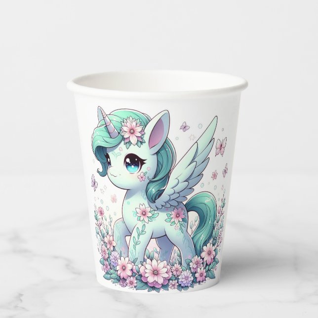 Elegante Whimsical Unicorn Babydusche Pappbecher (Vorderseite)