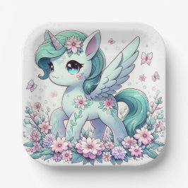 Elegante Whimsical Unicorn Babydusche Pappteller