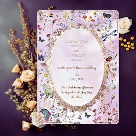 Elegante Whimsical Wildblume Rosa Foil Einladung