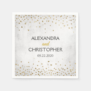 Elegante White and Gold Foil Confetti Wedding Serviette