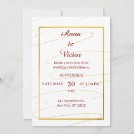 Elegante White and Gold Hochzeit Einladung