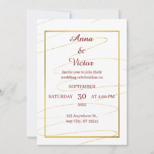 Elegante White and Gold Hochzeit Einladung