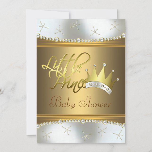 Elegante White and Gold Little Prince Baby Dusche Einladung (Vorderseite)