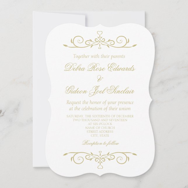 Elegante White and Gold Monogram Wedding Einladung (Vorderseite)