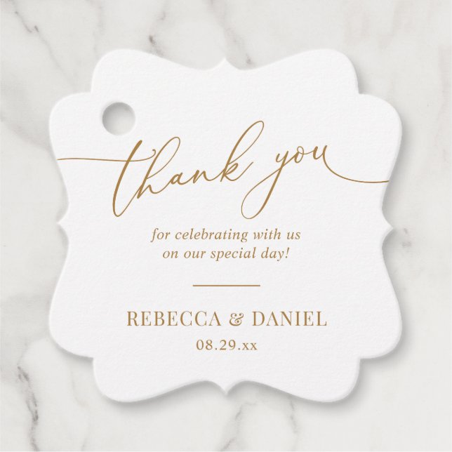 Elegante White and Gold Monogram Wedding Vielen Da Geschenkanhänger (Vorderseite)