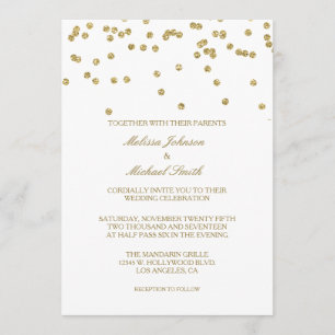 Elegante White and Gold Polka-dots Confetti Weddin Einladung