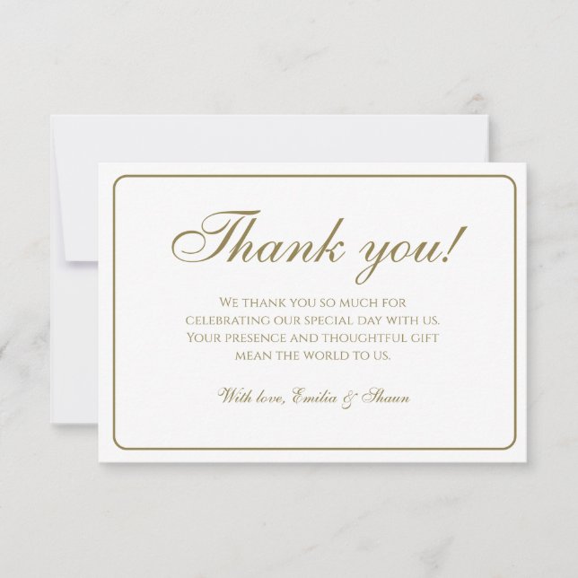 Elegante White and Gold Wedding Dankeschön Card Dankeskarte (Vorderseite)