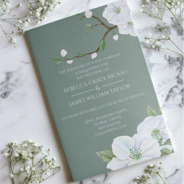 Elegante White Apple Blossom Hochzeit Einladung (Elegant White Apple Blossom Wedding Invitations by Ricaso. Stunning green & white invites )
