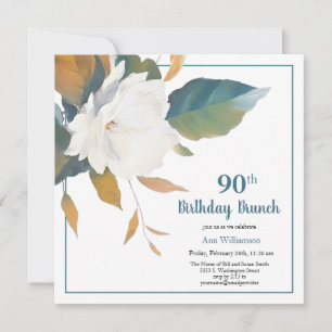 Elegante White Aquamarin Floral 90. Geburtstagspar Einladung