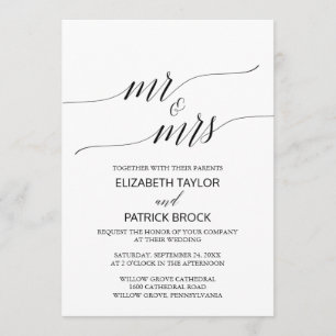 Elegante White Black Calligraphy "Mr & Mrs." Weddi Einladung