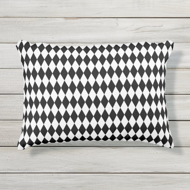 Elegante White Black Harlequin Geometrische Rhombu Kissen Für Draußen (Vorderseite)