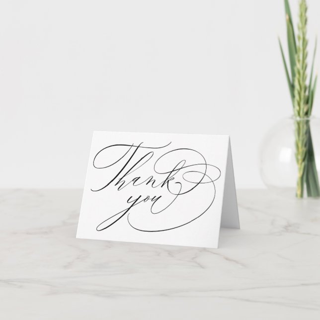 Elegante White Black Modern Calligraphy Wedding Dankeskarte (Vorderseite)