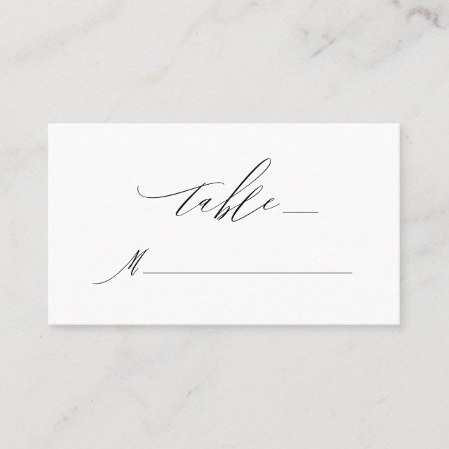 Elegante White Black Modern Script Monogram Weddin Platzkarte (Vorderseite)