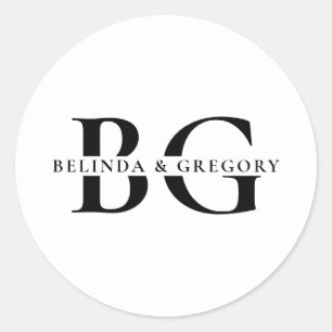 Elegante White & Black Monogram Einsendungen Hochz Runder Aufkleber