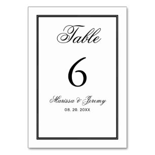 Elegante White Black Script Calligraphy Wedding Tischnummer