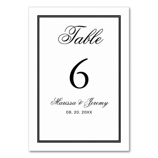 Elegante White Black Script Calligraphy Wedding Tischnummer (Vorderseite)