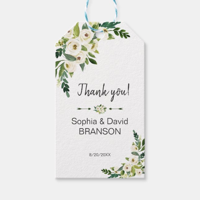 Elegante White Blooming Floral Handwriting Wedding Geschenkanhänger (Vorderseite)
