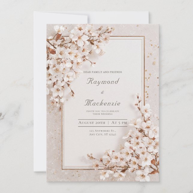 Elegante White Blossom Blumenhochzeit Einladung (Vorderseite)