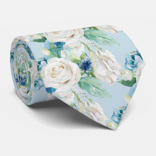 Elegante White Blue Winter Rose DIY Farbe Krawatte