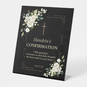 Elegante White Blume Gold Confetti Bestätigung Sockelschild
