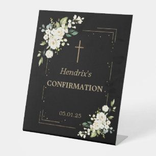 Elegante White Blume Gold Confetti Bestätigung Sockelschild
