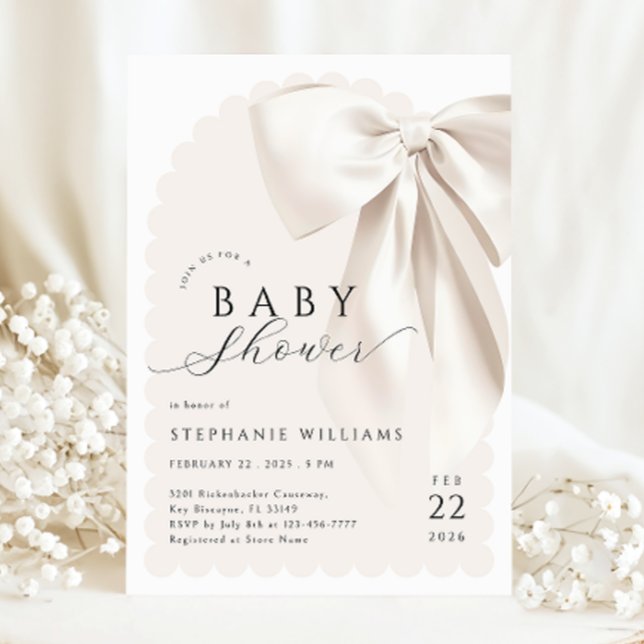 Elegante White Bow Baby Shower Einladung (Von Creator hochgeladen)