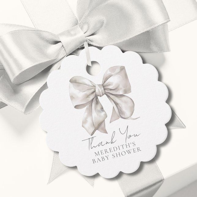 Elegante White Bow Baby Shower Geschenkanhänger (Elegant White Bow Baby Shower Favor Tags)