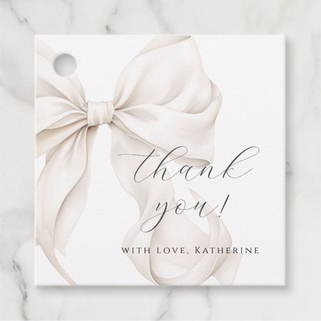 Elegante White Bow Baby Shower Geschenkanhänger (Vorderseite)