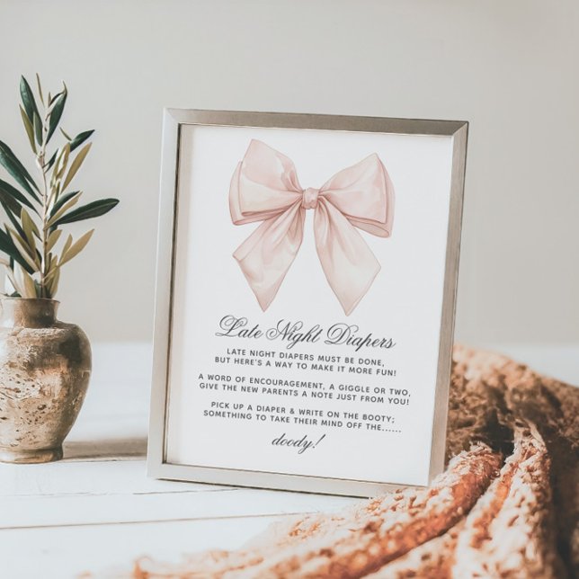 Elegante White Bow Spate Night Diapers Babydusche Poster (Von Creator hochgeladen)