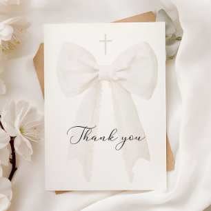 Elegante White Bow-Taufe Dankeskarte