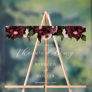Elegante White Burgundy Floral Wedding Acrylschild