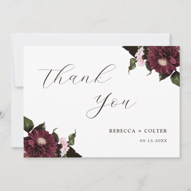 Elegante White Burgundy Floral Wedding Dankeskarte (Vorderseite)
