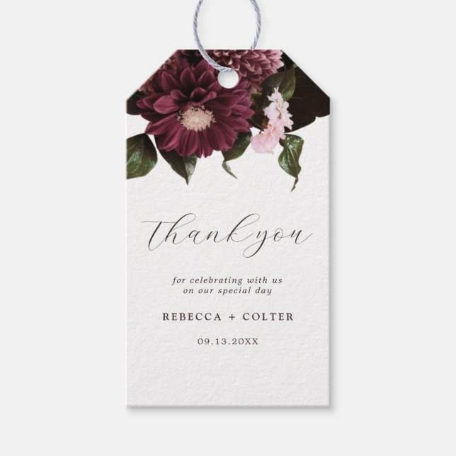 Elegante White Burgundy Floral Wedding Geschenkanhänger (Vorderseite)