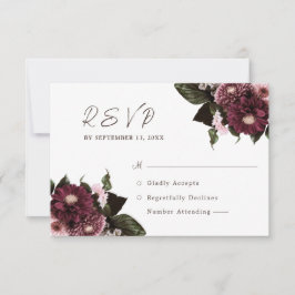 Elegante White Burgundy Floral Wedding RSVP Karte