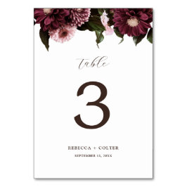 Elegante White Burgundy Floral Wedding Tischnummer